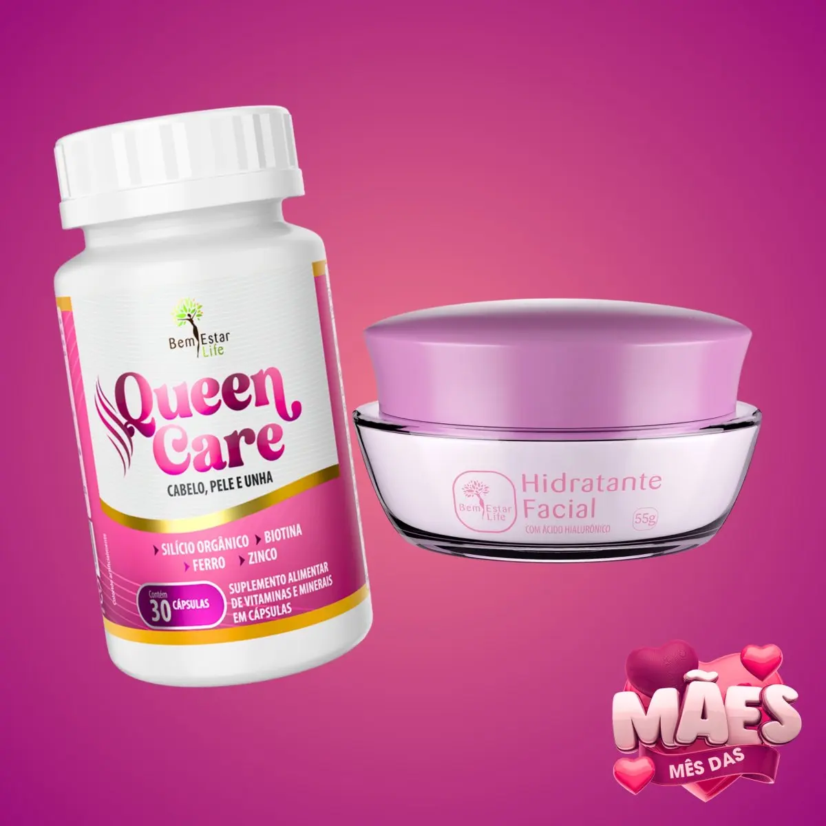 CREME FACIAL COM ACIDO HIALURONICO GANHA 50% DSCTO DE QUEEN CARE (CABELO  PELE E UNHA) 30 CAPSULAS