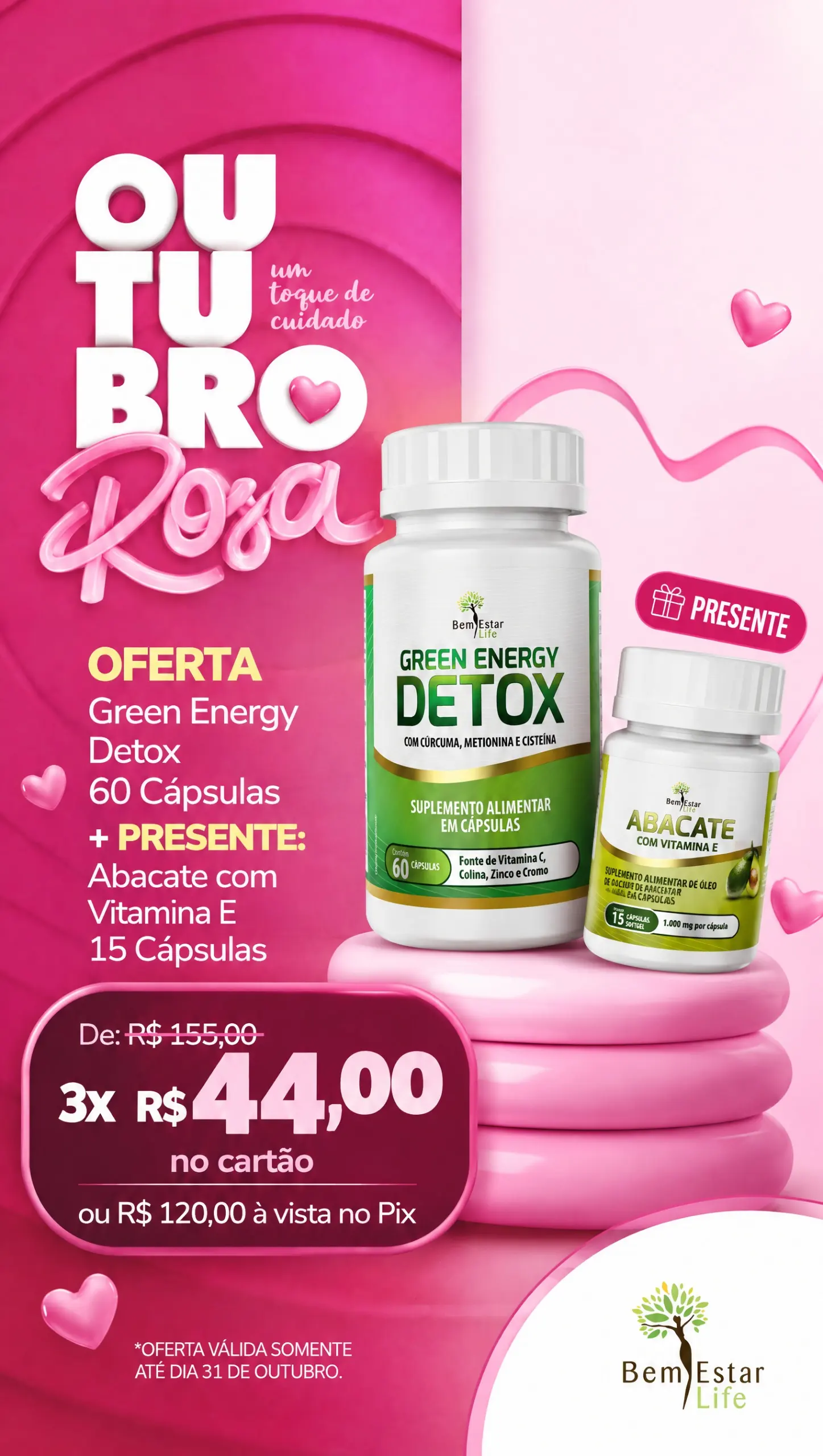010 GREEN ENERGY DETOX, 60 CAPSULAS / PRESENTE ABACATE COM VITAMINA E - 15 CAPSULAS