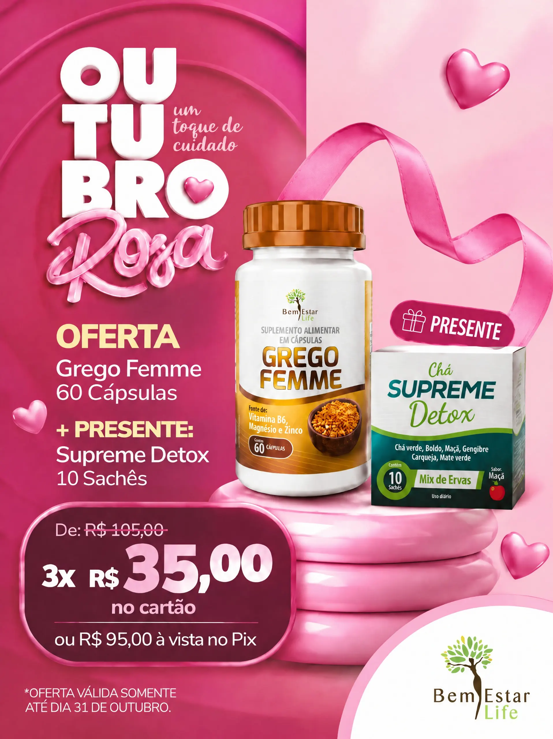 010 GREGO FEMME - 60 CAPSULAS / PRESENTE CHA SUPREME DETOX - 10 SACHE