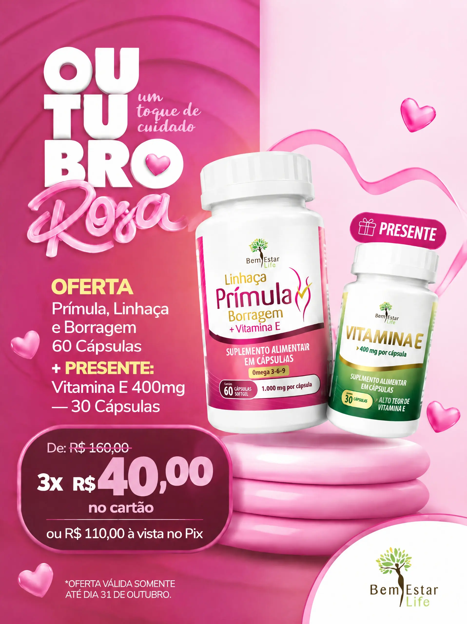 010 PRIMULA, LINHAÇA E BORRAGEM - 60 CAPSULAS / PRESENTE VITAMINA E - 400MG - 30 CAPSULAS