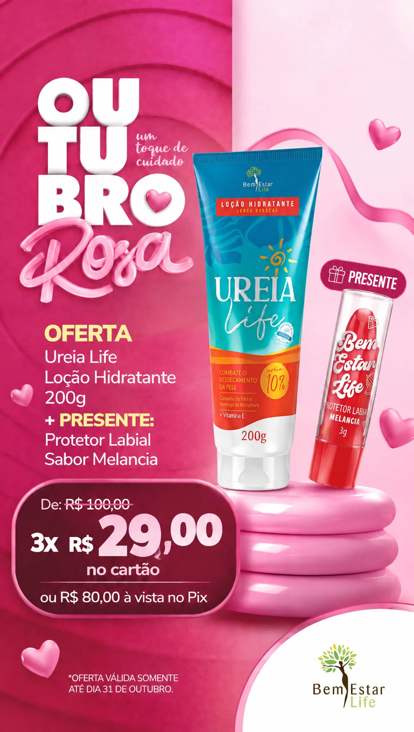 010 UREIA LIFE loção hidratante 200G. / PRESENTE PROTETOR LABIAL - SABOR MELANCIA