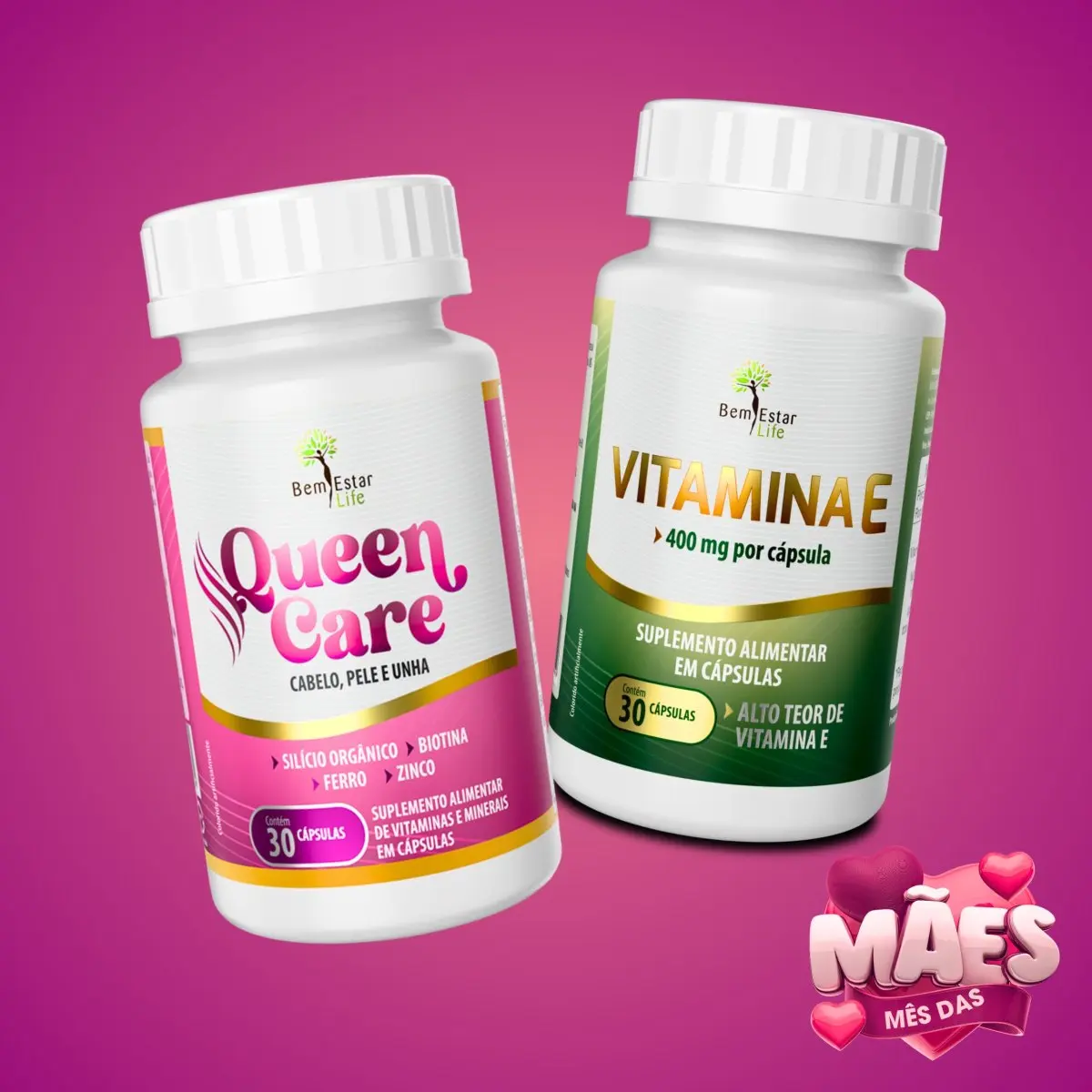QUEEN CARE (CABELO E UNHA) BRINDES: VITAMINA E 400MG. 30 CAPSULAS